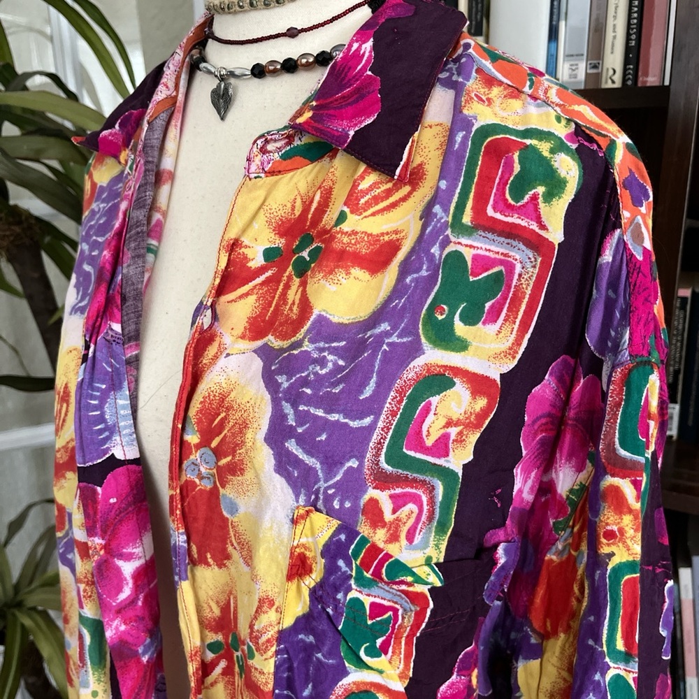 UNIONBAY Purple and Yellow Hawaiian button up shirt with Bold Floral Print